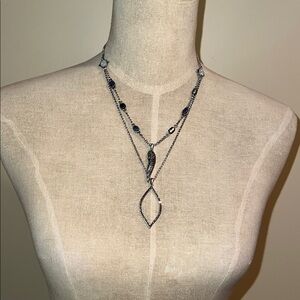 Lucky Brand Silver Layered Necklace with Blue and White Stones